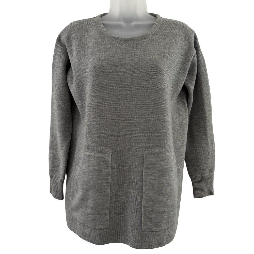 J.Crew Sweater Tunic Womens XS Gray 100% Merino Wool Crewneck Pockets Long